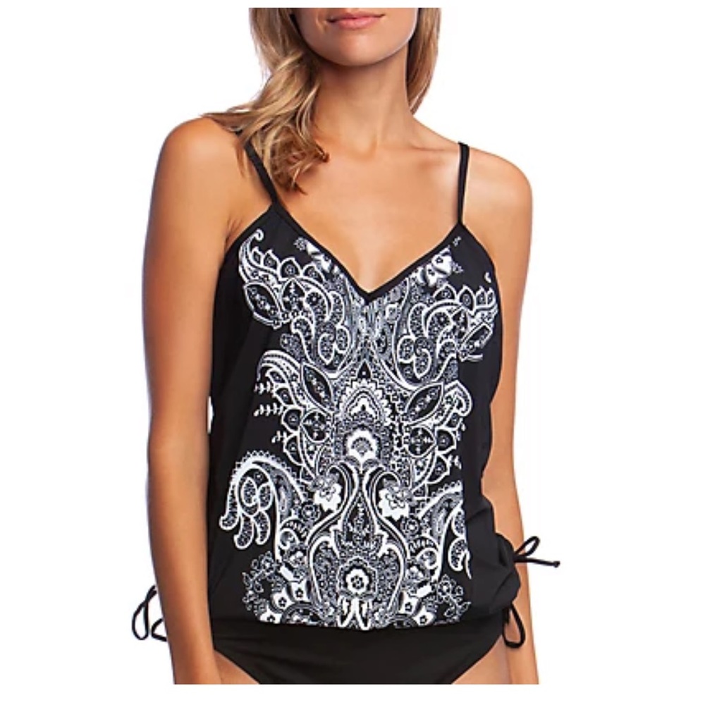 24th & Ocean Moroccan Paisley V Neck Blouson Swim Tankini
